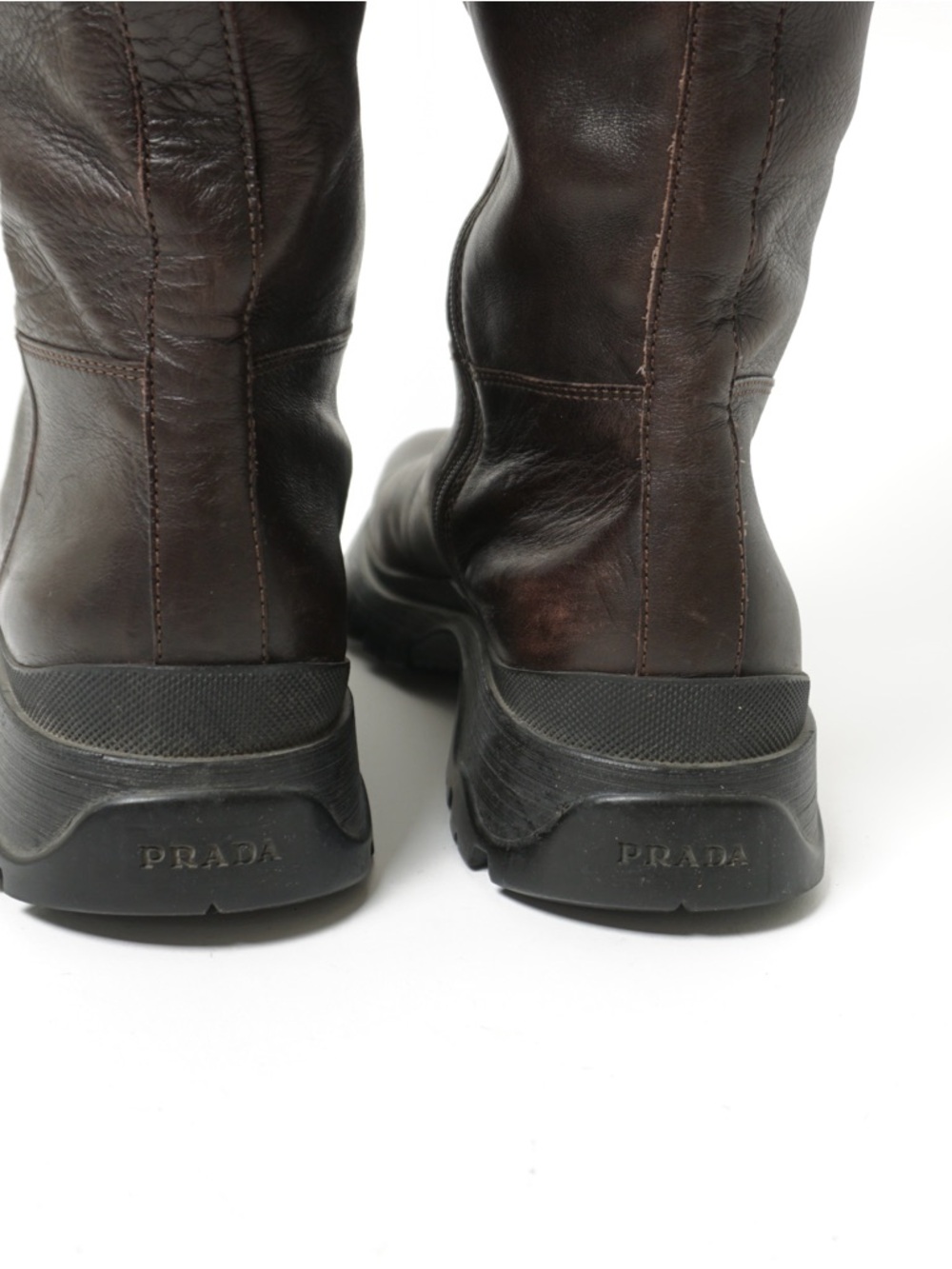 Prada Leather Lug Sole Boots in Dark Brown - Picture 6 of 8